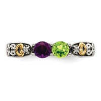 Sterling Silver Antiqued Ring with 14K 2-stone with Diamond Mother's view 5