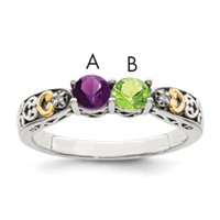 Sterling Silver Antiqued Ring with 14K 2-stone with Diamond Mother's view 1