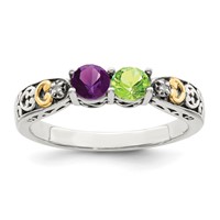 Sterling Silver Antiqued Ring with 14K 2-stone with Diamond Mother's view 2
