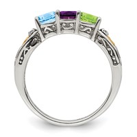 Sterling Silver Antiqued Ring with 14K 3-stone with Diamond Mother's view 3