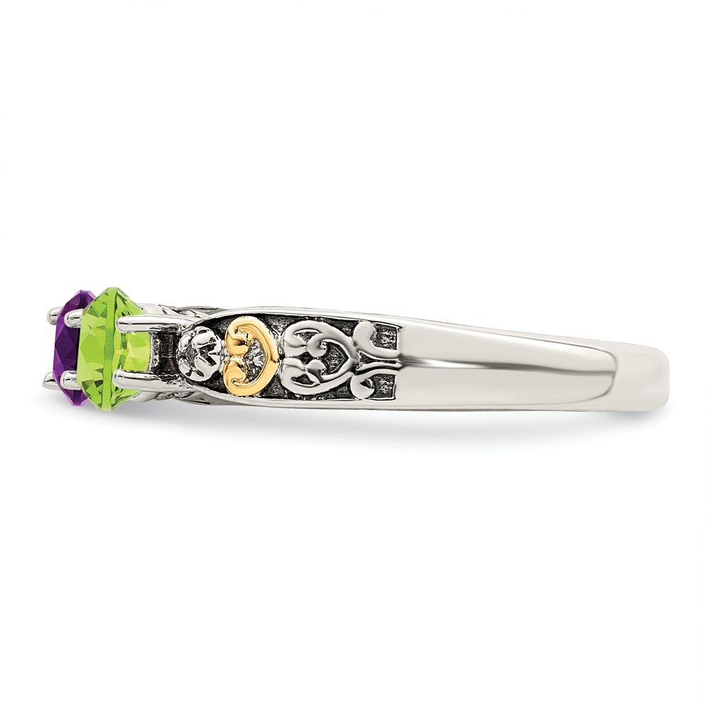 Sterling Silver Antiqued w/14k 3-stone w/Diamond Mother's Ring Semi-Mount (QMR23/3-9)
