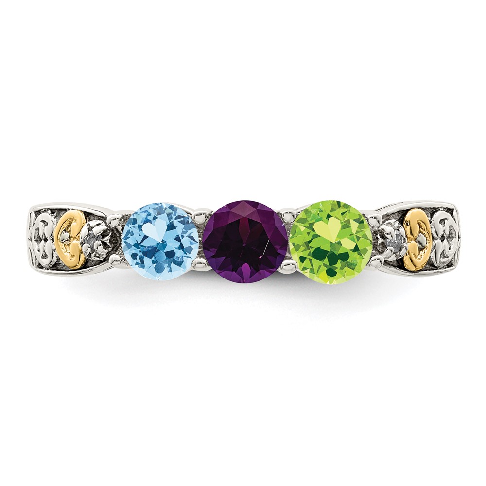 Sterling Silver Antiqued w/14k 3-stone w/Diamond Mother's Ring Semi-Mount (QMR23/3-9)