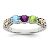 Sterling Silver Antiqued Ring with 14K 3-stone with Diamond Mother's view 2