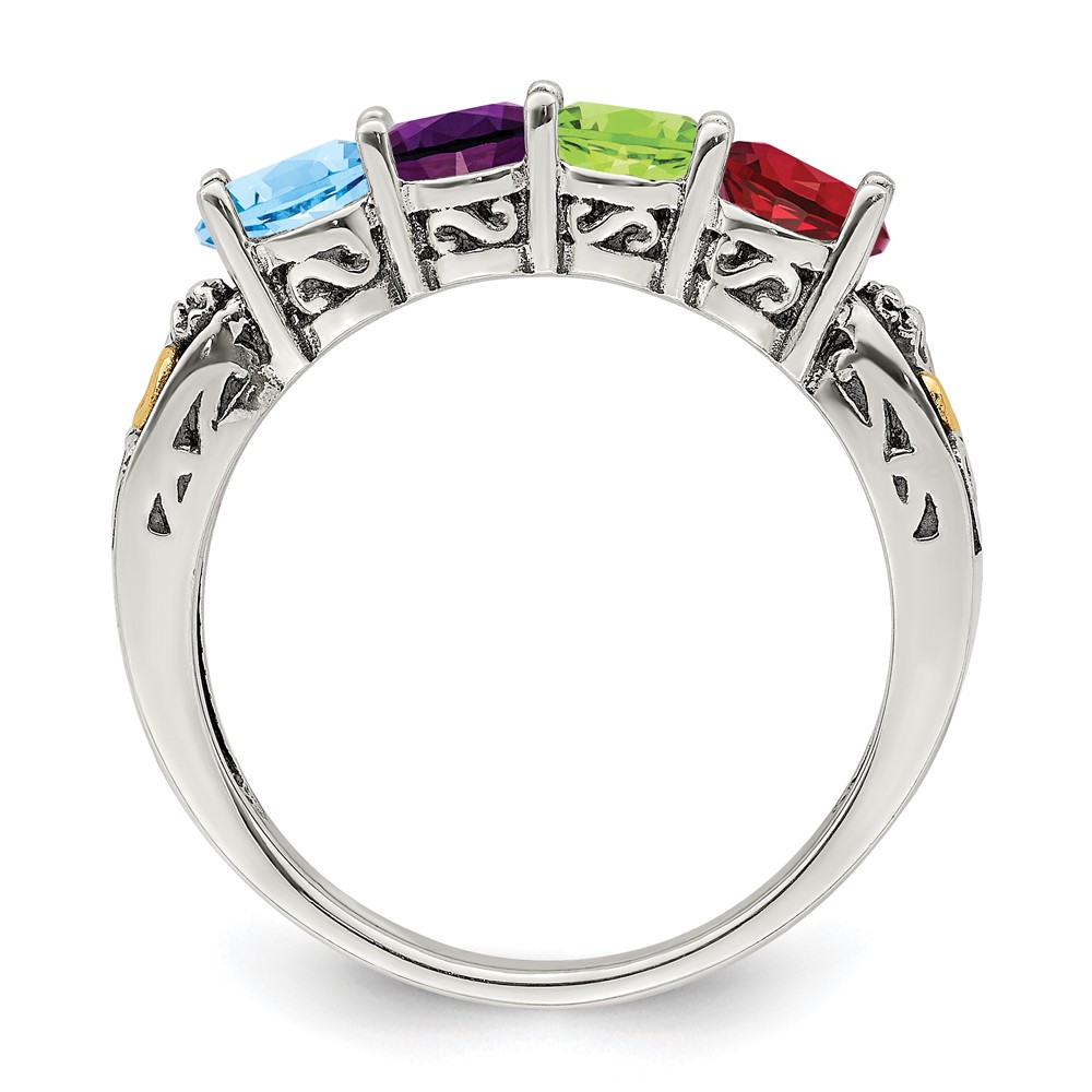 Sterling Silver Antiqued w/14k 4-stone w/Diamond Mother's Ring Semi-Mount (QMR23/4-9)