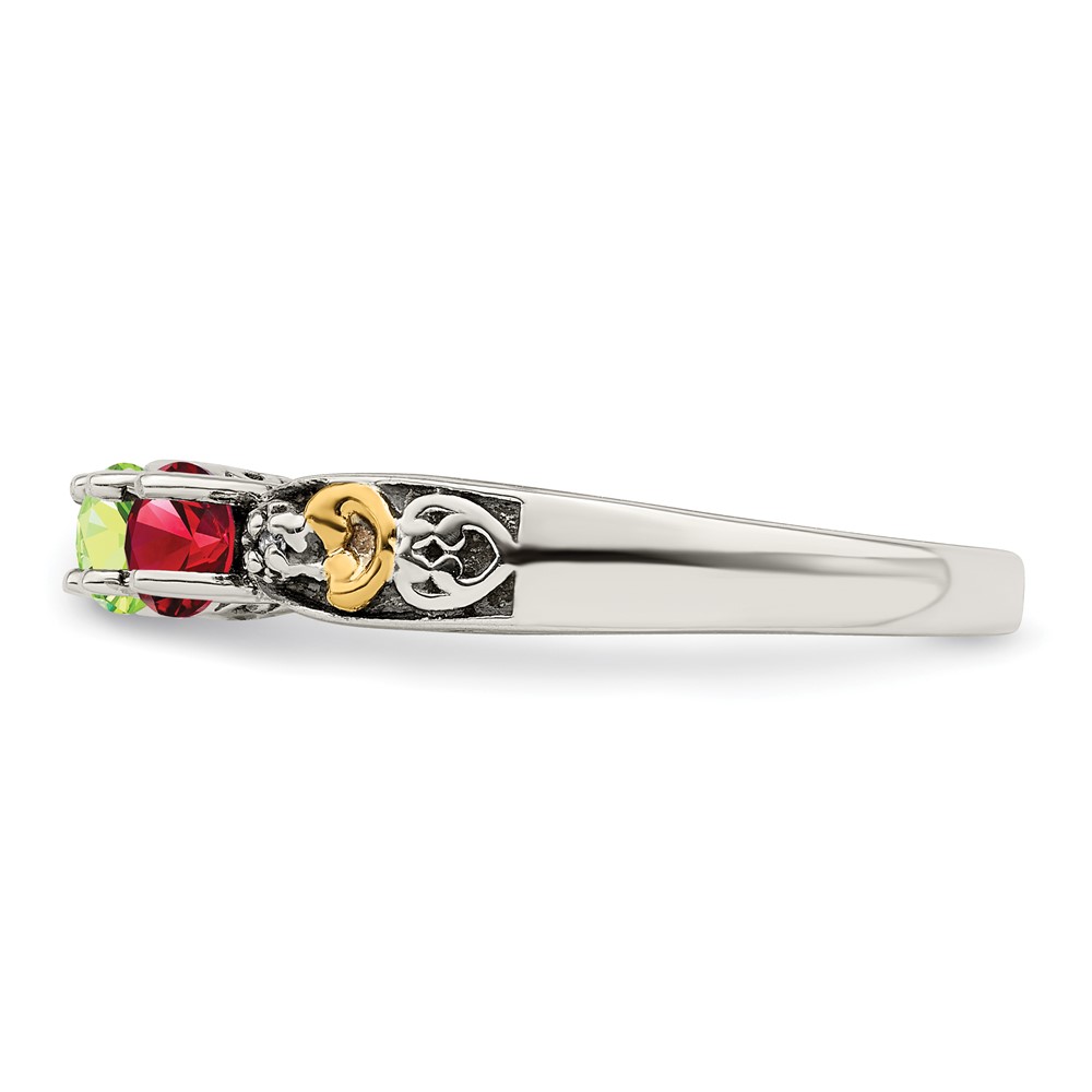 Sterling Silver Antiqued w/14k 4-stone w/Diamond Mother's Ring Semi-Mount (QMR23/4-9)