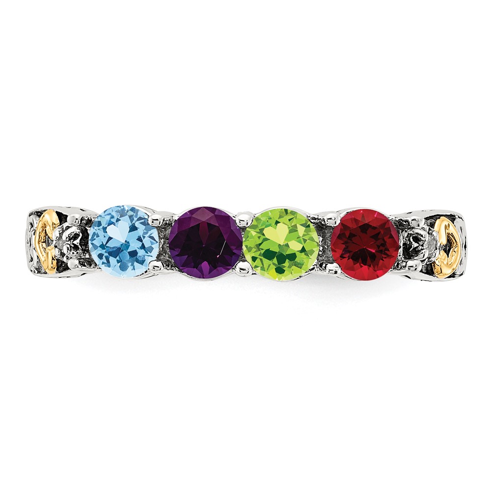 Sterling Silver Antiqued w/14k 4-stone w/Diamond Mother's Ring Semi-Mount (QMR23/4-9)