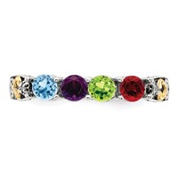 Sterling Silver Antiqued Ring with 14K 4-stone with Diamond Mother's view 5