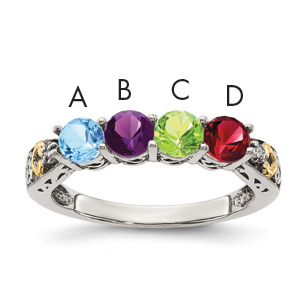 Sterling Silver Antiqued w/14k 4-stone w/Diamond Mother's Ring Semi-Mount (QMR23/4-9)