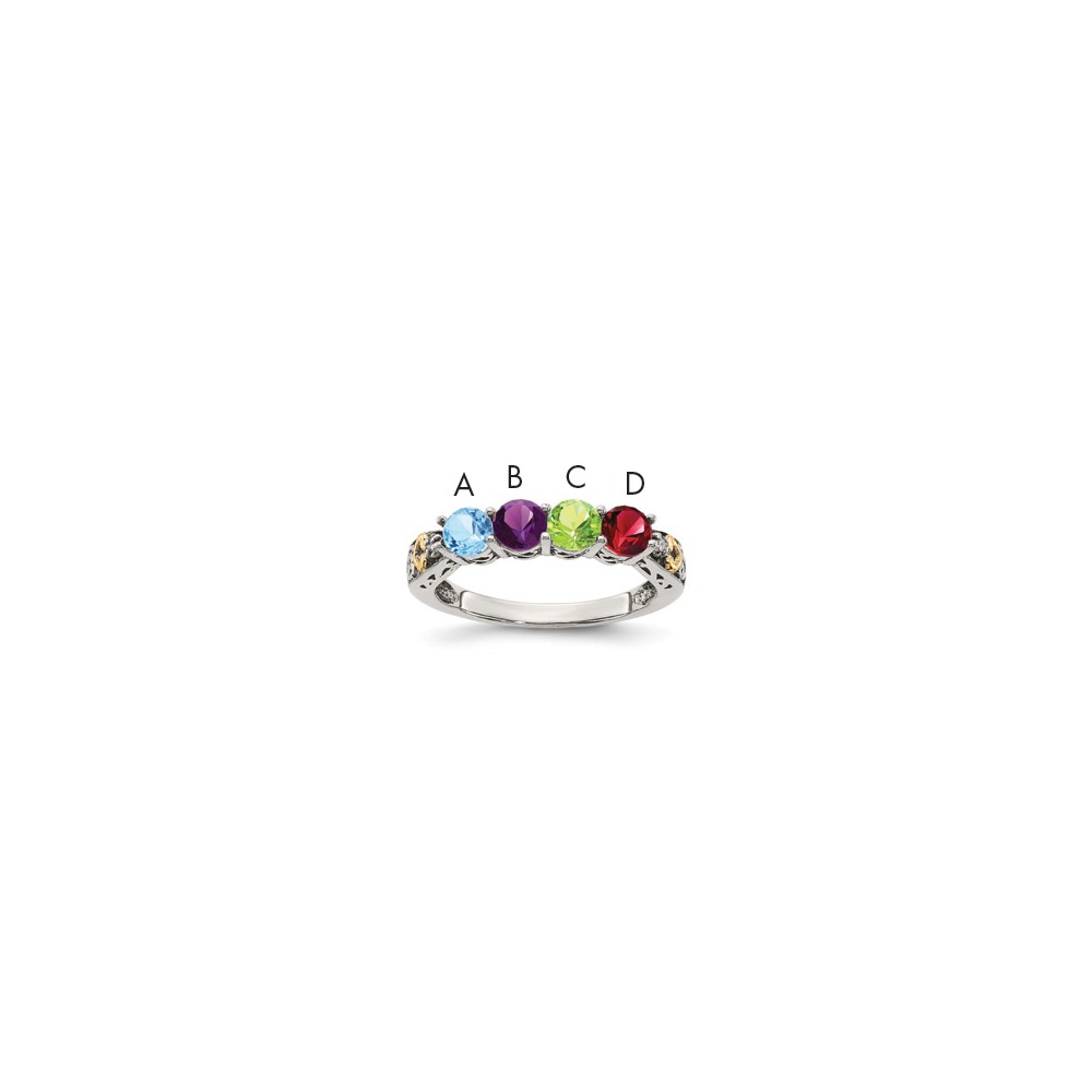 Sterling Silver Antiqued w/14k 4-stone w/Diamond Mother's Ring Semi-Mount (QMR23/4-9)
