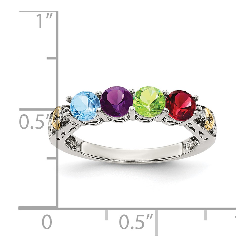 Sterling Silver Antiqued w/14k 4-stone w/Diamond Mother's Ring Semi-Mount (QMR23/4-9)