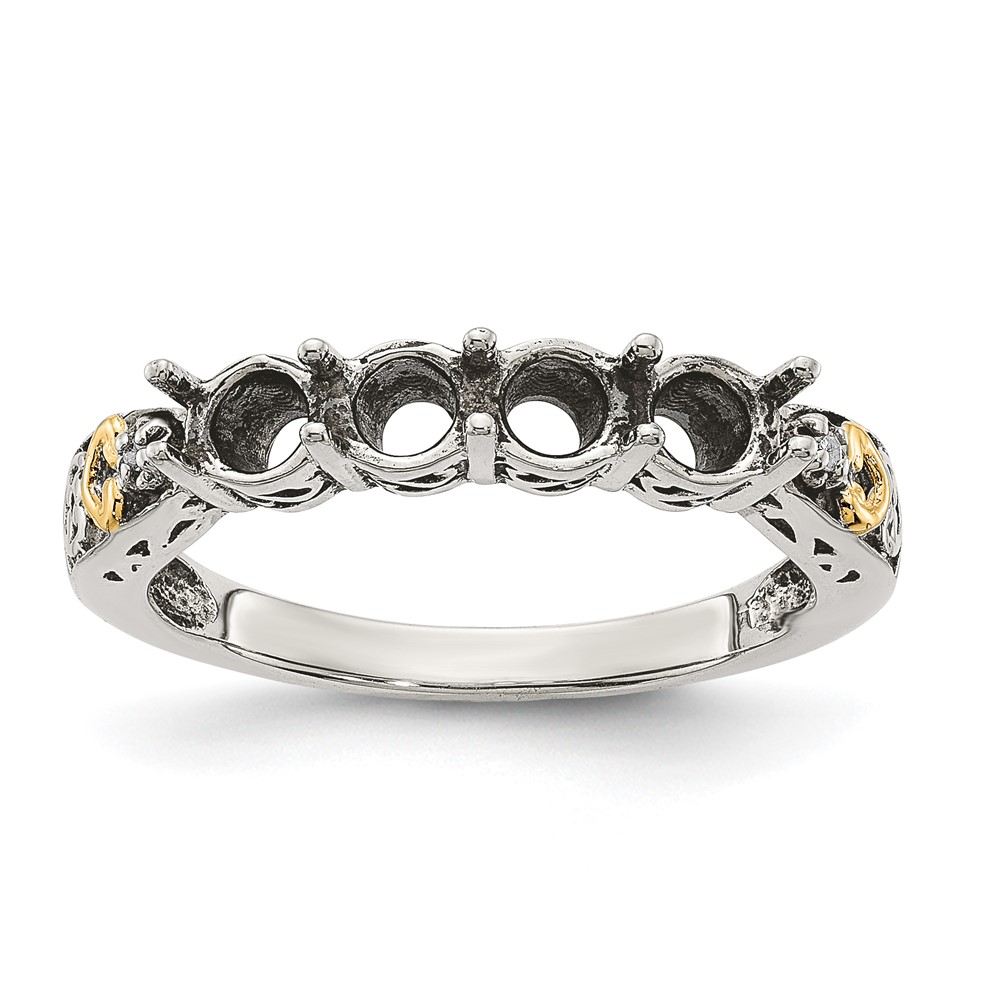 Sterling Silver Antiqued w/14k 4-stone w/Diamond Mother's Ring Semi-Mount (QMR23/4-9)