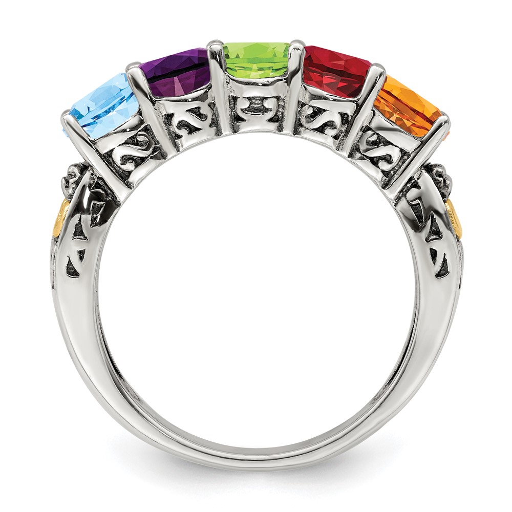 Sterling Silver Antiqued w/14k 5-stone w/Diamond Mother's Ring Semi-Mount (QMR23/5-6)
