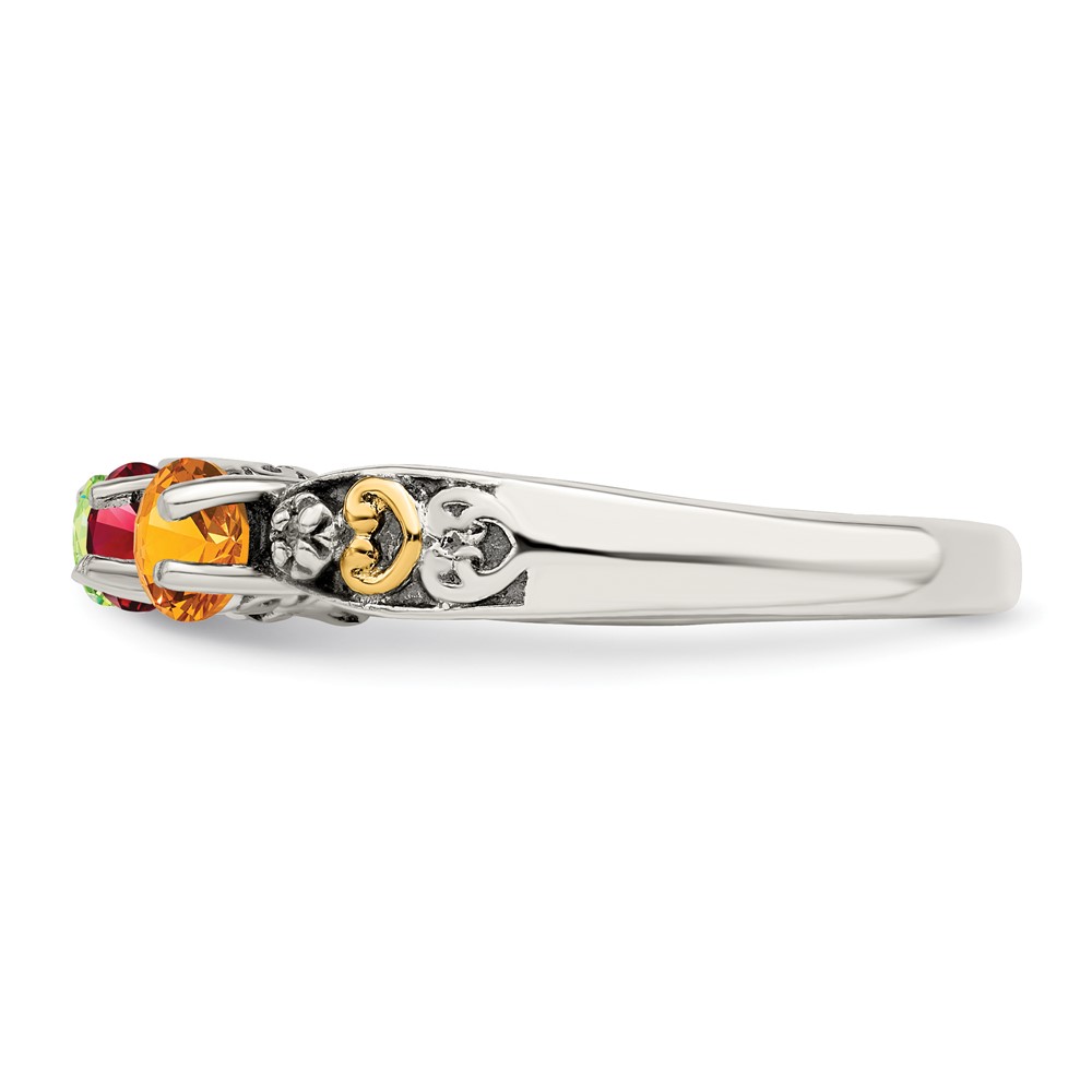 Sterling Silver Antiqued w/14k 5-stone w/Diamond Mother's Ring Semi-Mount (QMR23/5-6)
