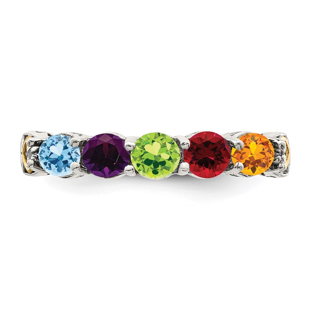 Sterling Silver Antiqued w/14k 5-stone w/Diamond Mother's Ring Semi-Mount (QMR23/5-6)