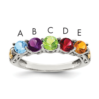 Sterling Silver Antiqued w/14k 5-stone w/Diamond Mother's Ring Semi-Mount (QMR23/5-10)