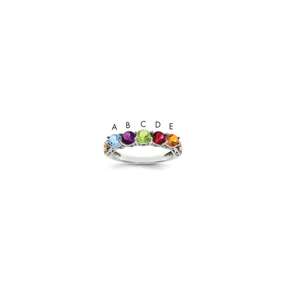 Sterling Silver Antiqued w/14k 5-stone w/Diamond Mother's Ring Semi-Mount (QMR23/5-10)