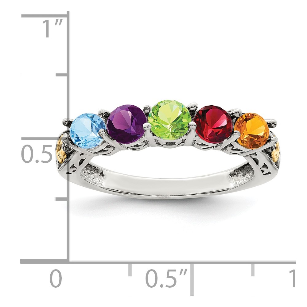 Sterling Silver Antiqued w/14k 5-stone w/Diamond Mother's Ring Semi-Mount (QMR23/5-6)