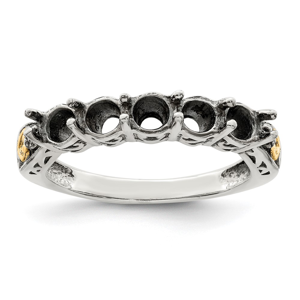 Sterling Silver Antiqued w/14k 5-stone w/Diamond Mother's Ring Semi-Mount (QMR23/5-6)