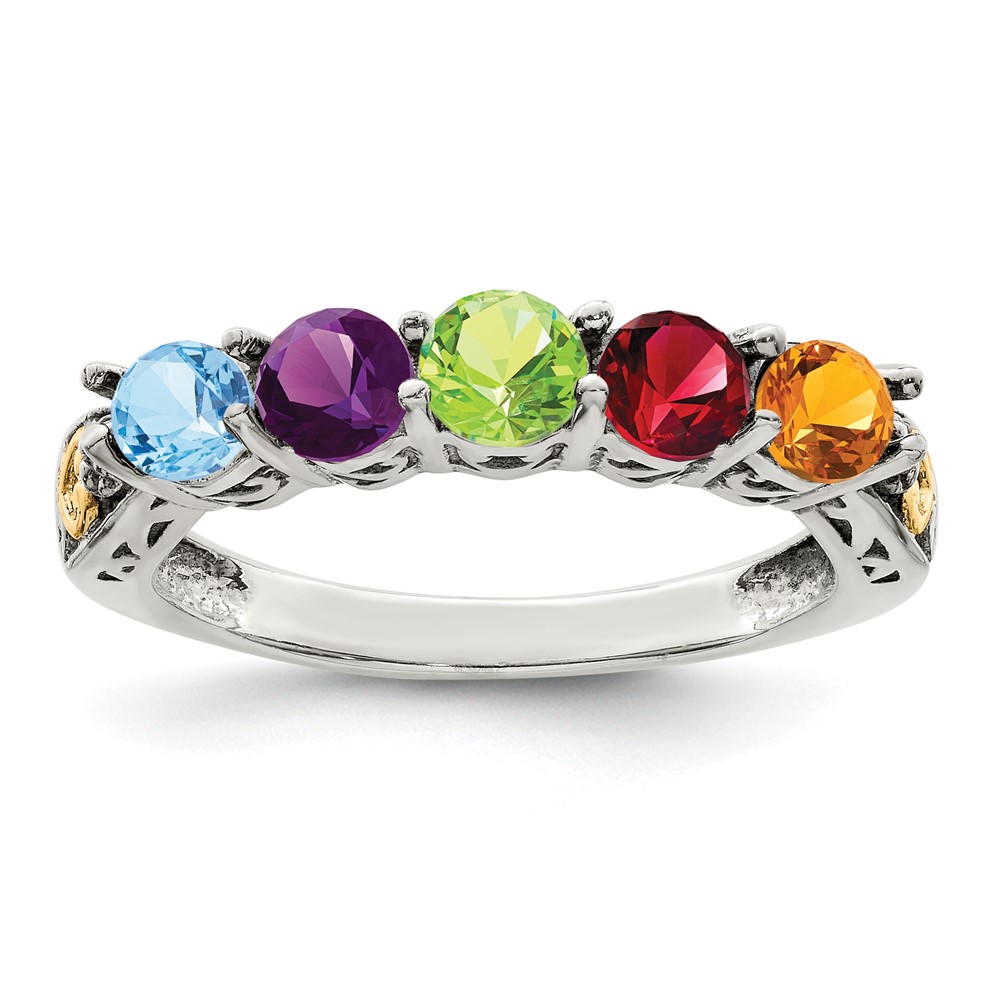 Sterling Silver Antiqued w/14k 5-stone w/Diamond Mother's Ring Semi-Mount (QMR23/5-6)
