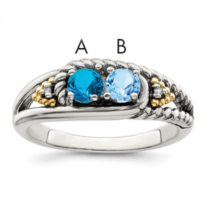 Sterling Silver Antiqued w/14k 2-stone w/Diamond Mother's Ring Semi-Mount (QMR25/2-5)