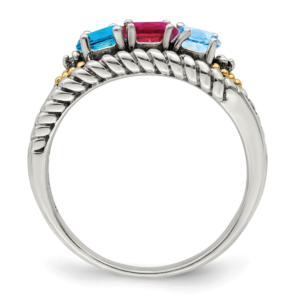 Sterling Silver Antiqued w/14k 3-stone w/Diamond Mother's Ring Semi-Mount (QMR25/3-5)