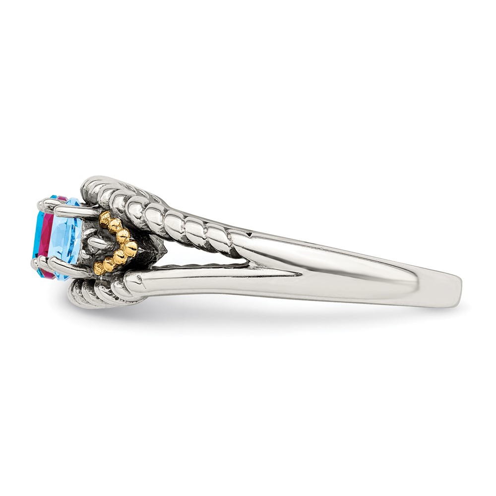 Sterling Silver Antiqued w/14k 3-stone w/Diamond Mother's Ring Semi-Mount (QMR25/3-5)