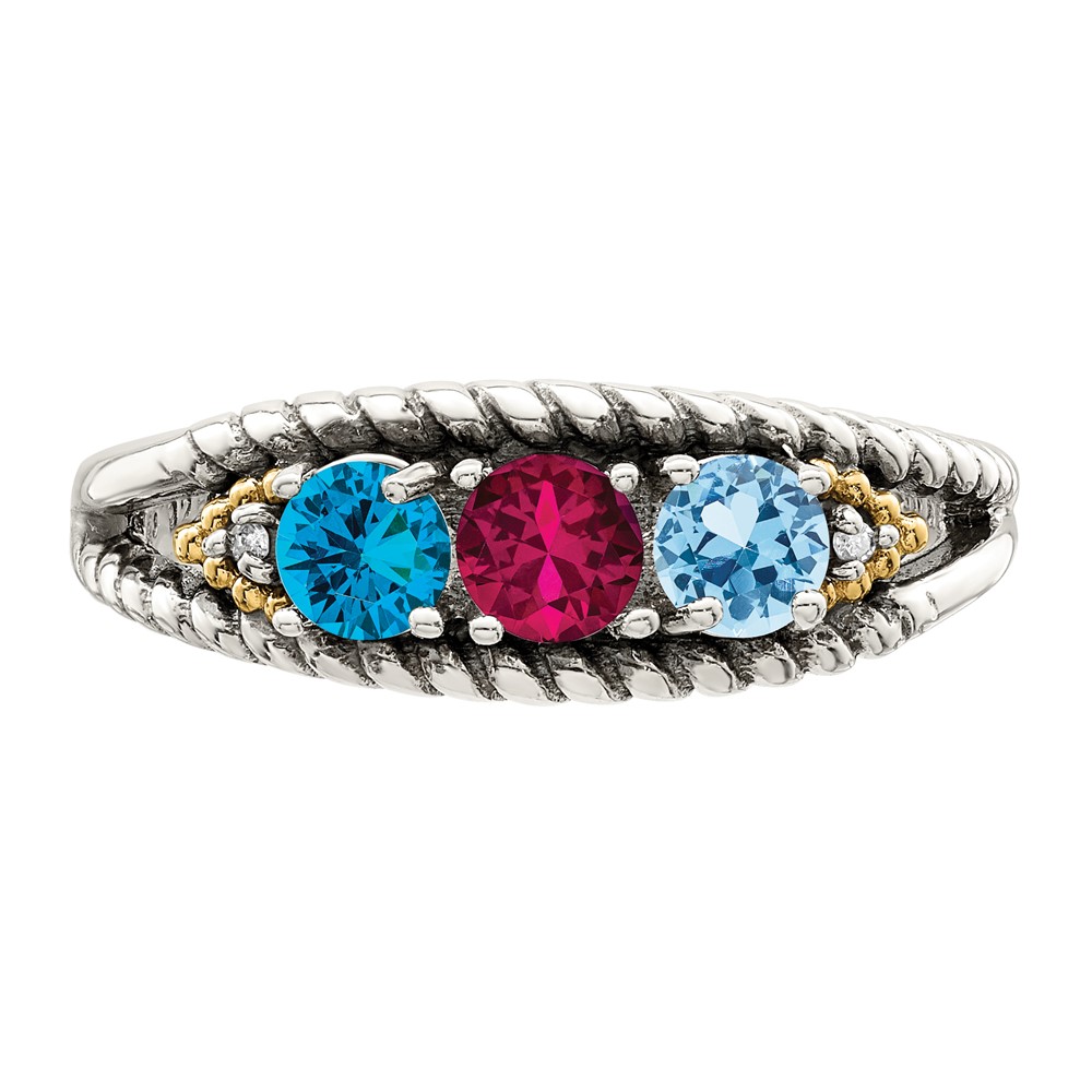 Sterling Silver Antiqued w/14k 3-stone w/Diamond Mother's Ring Semi-Mount (QMR25/3-5)