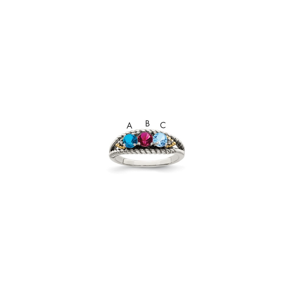 Sterling Silver Antiqued w/14k 3-stone w/Diamond Mother's Ring Semi-Mount (QMR25/3-5)