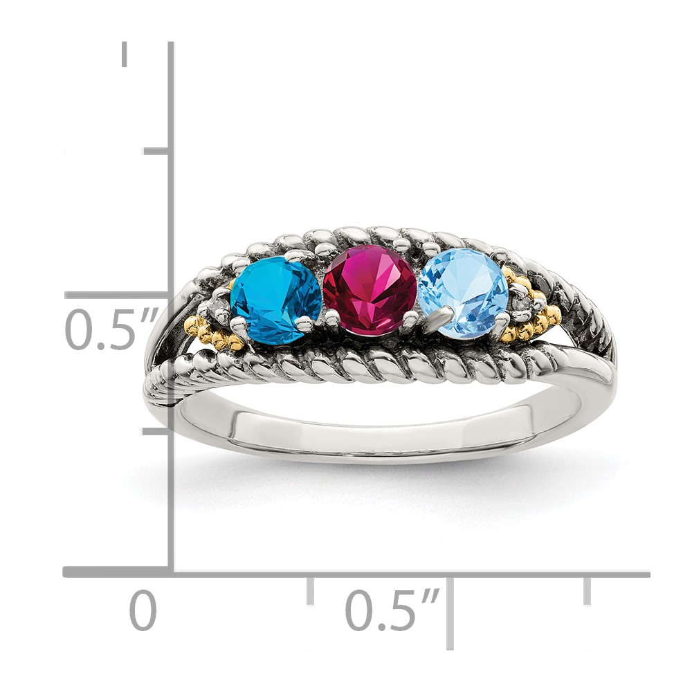 Sterling Silver Antiqued w/14k 3-stone w/Diamond Mother's Ring Semi-Mount (QMR25/3-5)