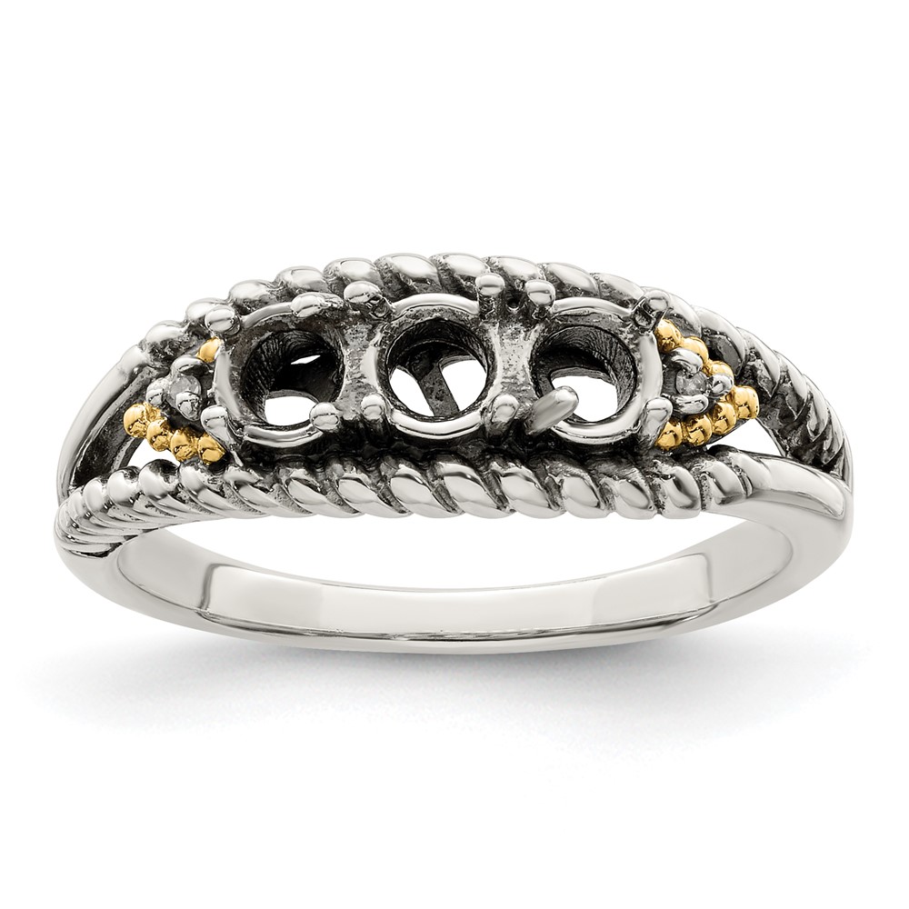 Sterling Silver Antiqued w/14k 3-stone w/Diamond Mother's Ring Semi-Mount (QMR25/3-5)