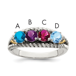 Sterling Silver Antiqued w/14k 4-stone w/Diamond Mother's Ring Semi-Mount (QMR25/4-5)
