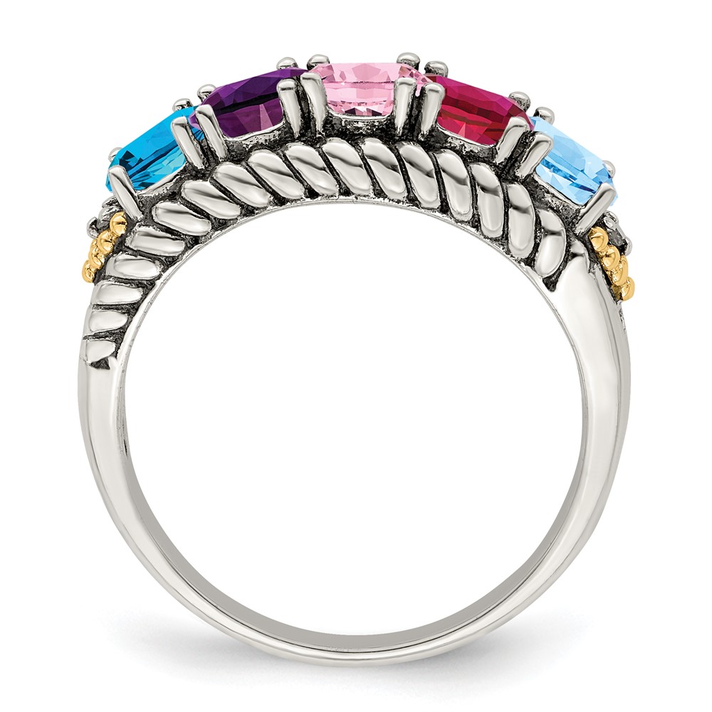 Sterling Silver Antiqued w/14k 5-stone w/Diamond Mother's Ring Semi-Mount (QMR25/5-8)