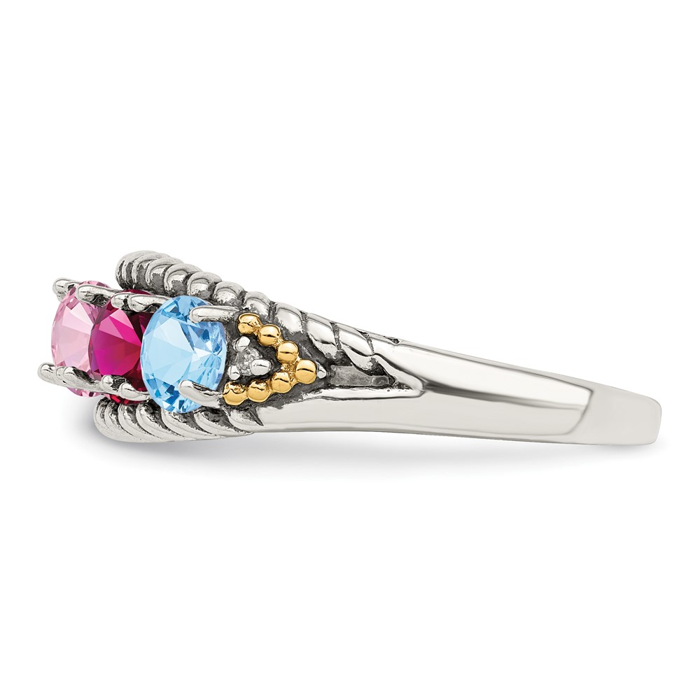 Sterling Silver Antiqued w/14k 5-stone w/Diamond Mother's Ring Semi-Mount (QMR25/5-8)
