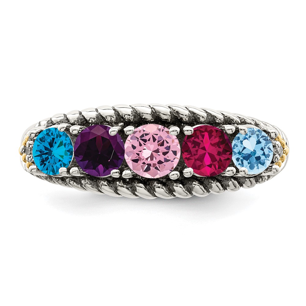 Sterling Silver Antiqued w/14k 5-stone w/Diamond Mother's Ring Semi-Mount (QMR25/5-8)