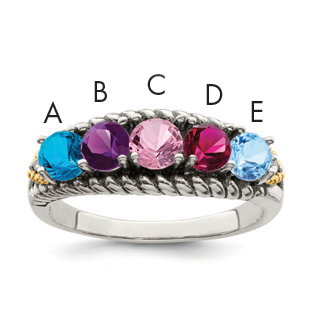 Sterling Silver Antiqued w/14k 5-stone w/Diamond Mother's Ring Semi-Mount (QMR25/5-8)