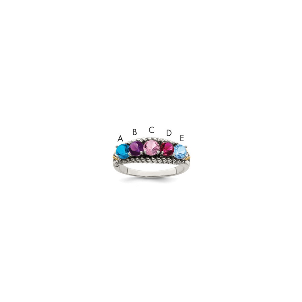 Sterling Silver Antiqued w/14k 5-stone w/Diamond Mother's Ring Semi-Mount (QMR25/5-8)