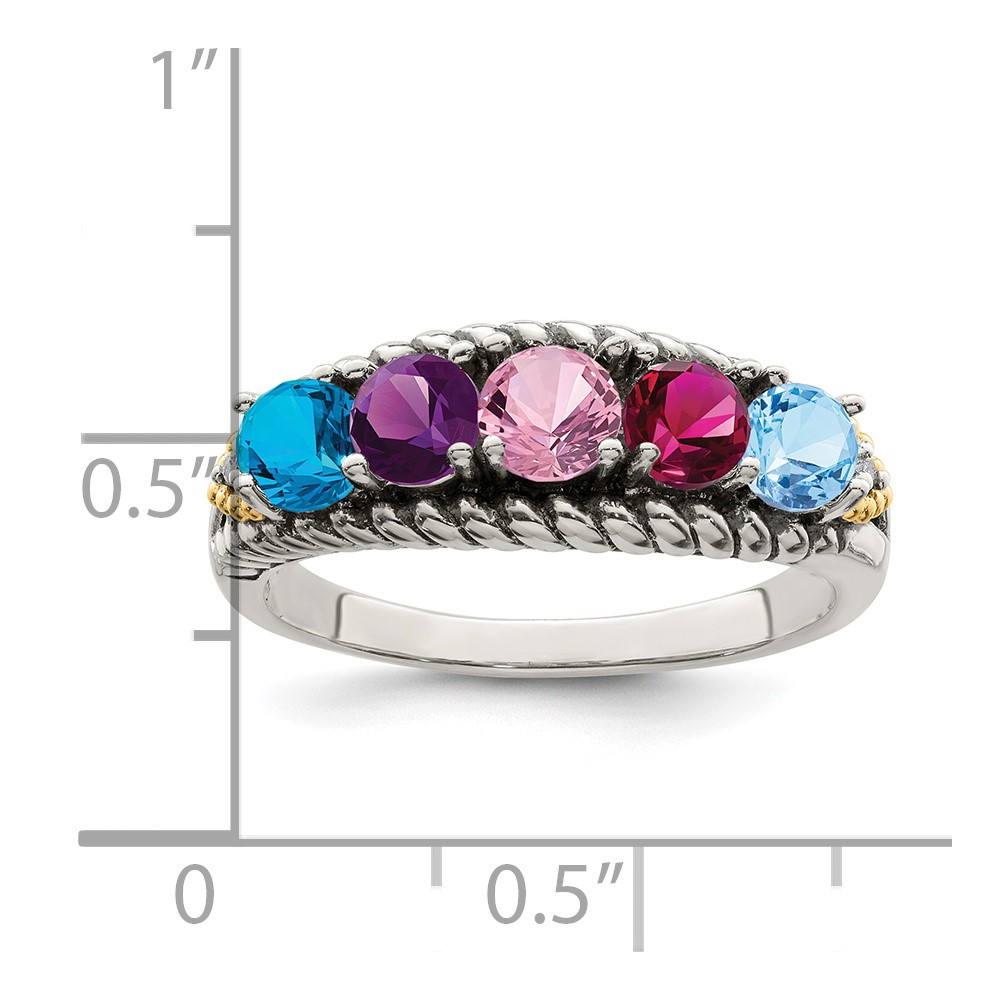 Sterling Silver Antiqued w/14k 5-stone w/Diamond Mother's Ring Semi-Mount (QMR25/5-8)