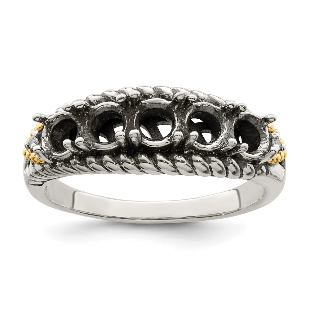 Sterling Silver Antiqued w/14k 5-stone w/Diamond Mother's Ring Semi-Mount (QMR25/5-8)