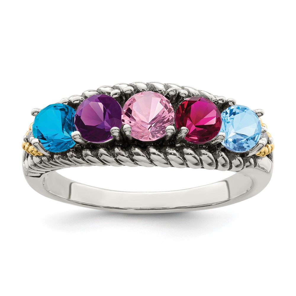 Sterling Silver Antiqued w/14k 5-stone w/Diamond Mother's Ring Semi-Mount (QMR25/5-8)