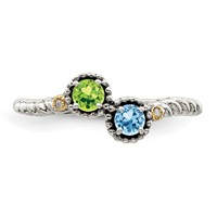 Sterling Silver Antiqued Ring with 14K 2-stone with Diamond Mother's view 5
