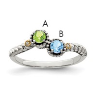 Sterling Silver Antiqued Ring with 14K 2-stone with Diamond Mother's view 1