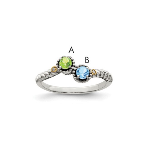 Sterling Silver Antiqued Ring with 14K 2-stone with Diamond Mother's