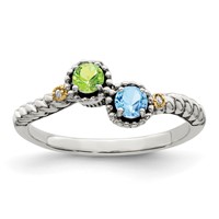 Sterling Silver Antiqued Ring with 14K 2-stone with Diamond Mother's view 2