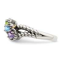 Sterling Silver Antiqued Ring with 14K 3-stone with Diamond Mother's view 4