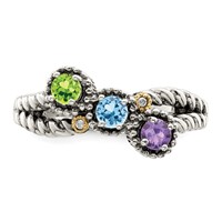 Sterling Silver Antiqued Ring with 14K 3-stone with Diamond Mother's view 5
