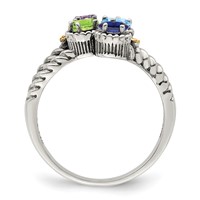 Sterling Silver Antiqued Ring with 14K 4-stone with Diamond Mother's view 3