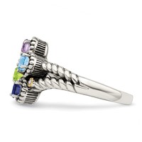 Sterling Silver Antiqued Ring with 14K 4-stone with Diamond Mother's view 4
