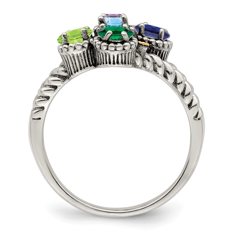 Sterling Silver Antiqued w/14k 5-stone w/Diamond Mother's Ring Semi-Mount (QMR27/5-10)