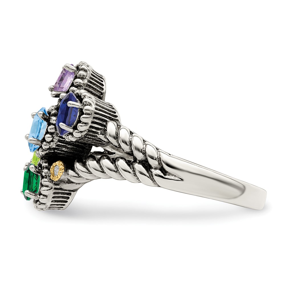 Sterling Silver Antiqued w/14k 5-stone w/Diamond Mother's Ring Semi-Mount (QMR27/5-10)