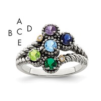 Sterling Silver Antiqued Ring with 14K 5-stone with Diamond Mother's view 1